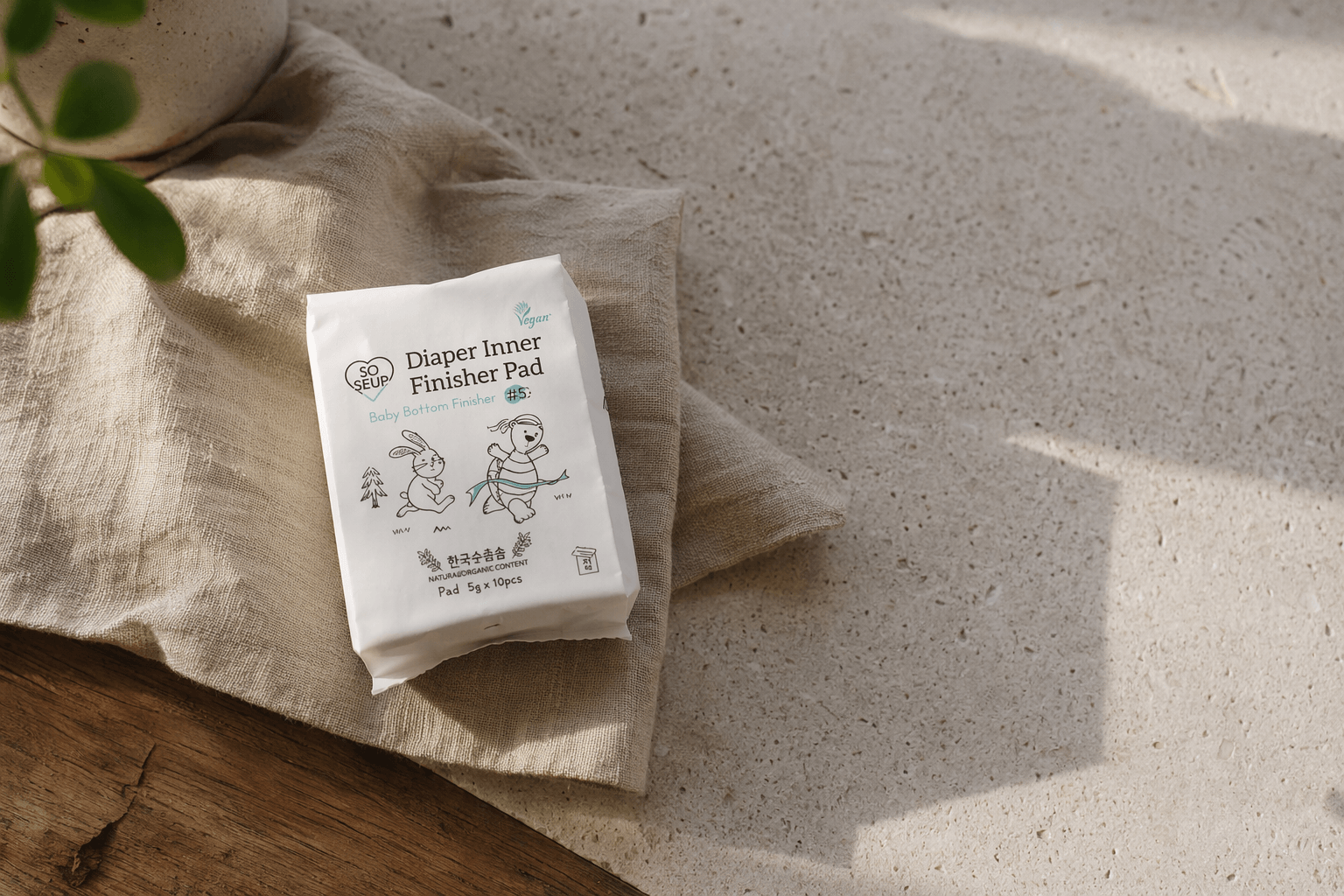 Cotton pad style no-wash baby care